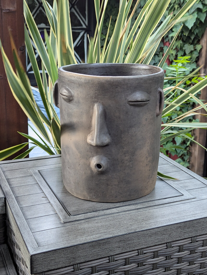 Big Face Planter & Whistler Flower Pot, Handmade Mexican Pottery of Atzompa Mexico, Indoor Outdoor Home Decor