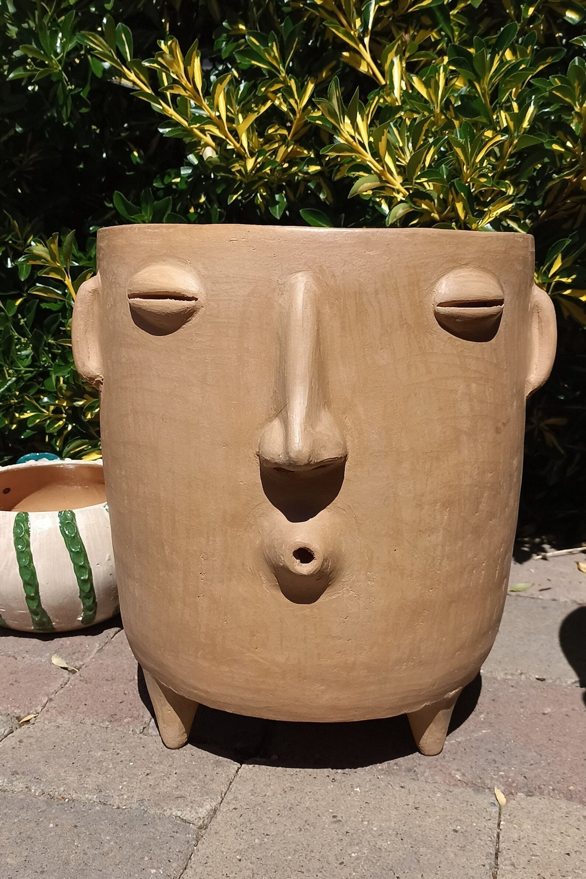 Big Face Planter & Whistler Flower Pot, Handmade Mexican Pottery of Atzompa Mexico, Indoor Outdoor Home Decor