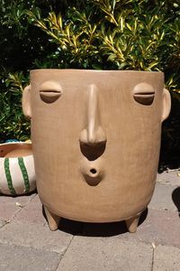 Big Face Planter & Whistler Flower Pot, Handmade Mexican Pottery of Atzompa Mexico, Indoor Outdoor Home Decor