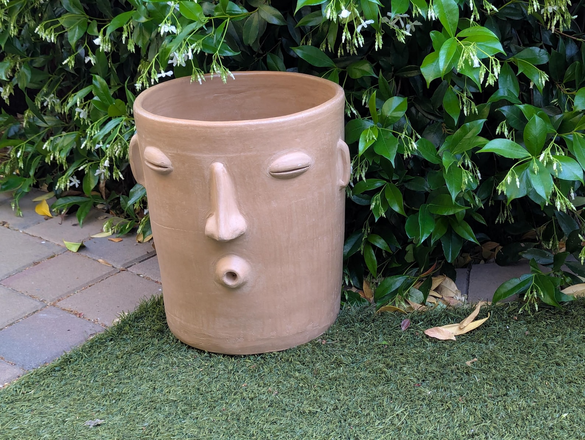 Big Face Planter & Whistler Flower Pot, Handmade Mexican Pottery of Atzompa Mexico, Indoor Outdoor Home Decor