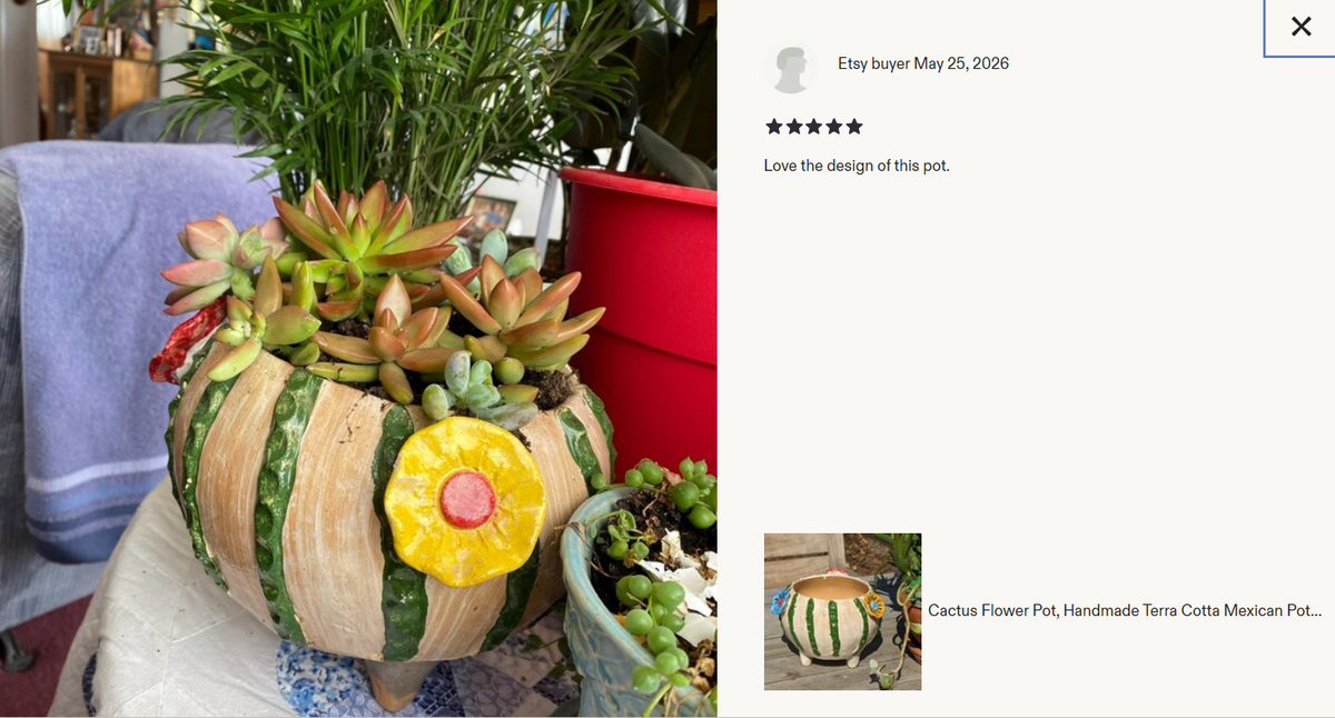 Ceramic Planter, Cactus Flower Pot, Handmade Mexican Pottery from Atzompa, Mexico, Home Decor, Indoor or Outdoor Decor, Charming Plant Pot