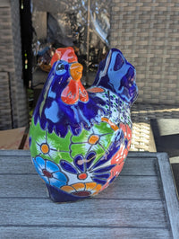 Ceramic Rooster Talavera Pottery Handmade in Mexico, Yard Art Gift for Chicken Lovers