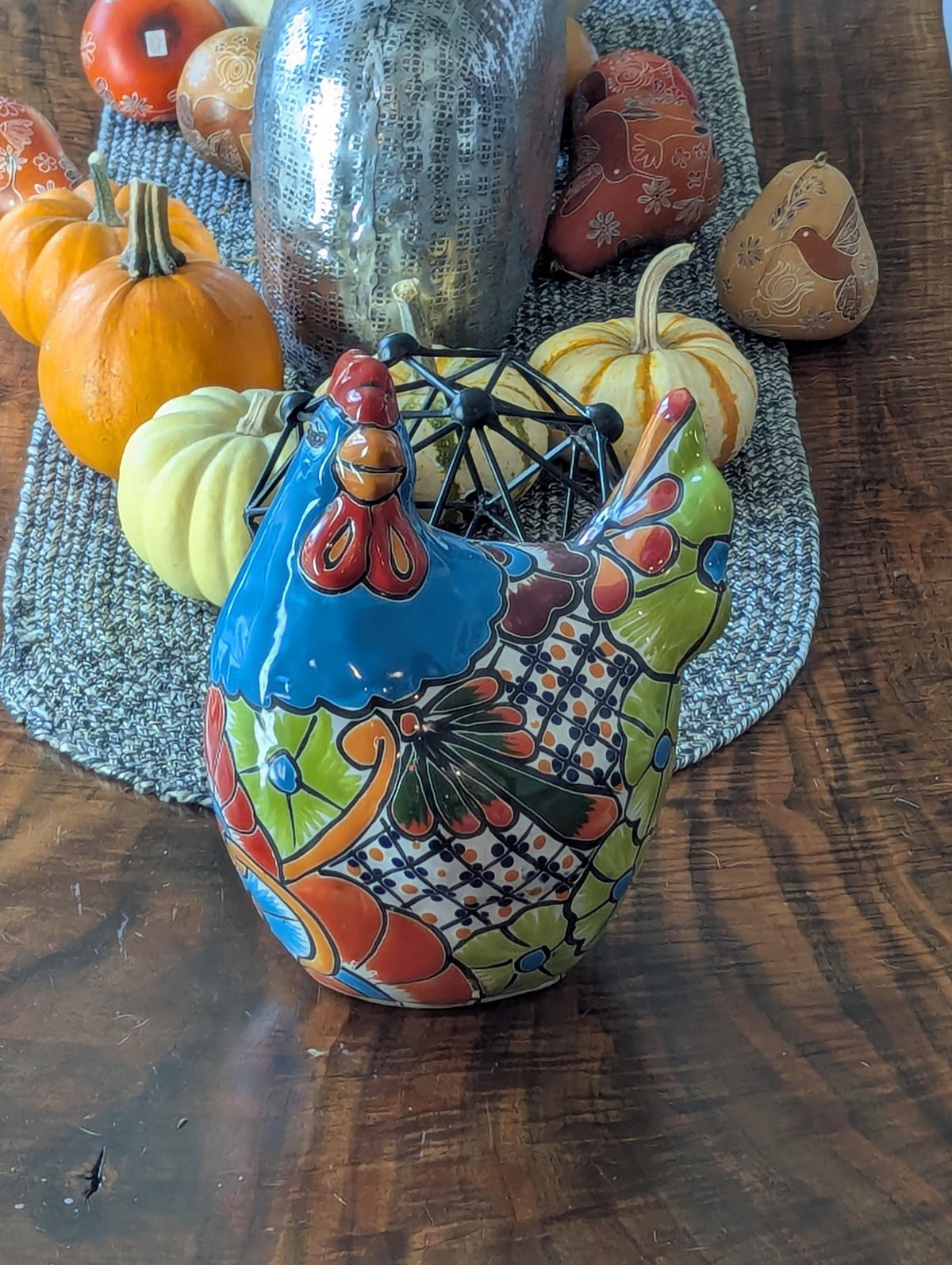 Ceramic Rooster Talavera Pottery Handmade in Mexico, Yard Art Gift for Chicken Lovers