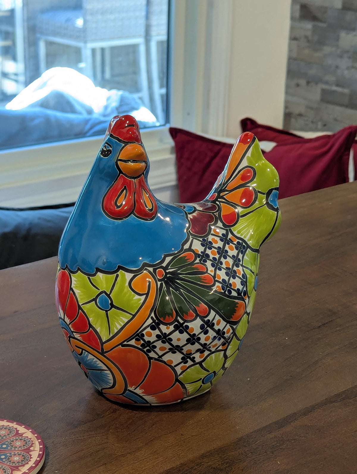 Ceramic Rooster Talavera Pottery Handmade in Mexico, Yard Art Gift for Chicken Lovers