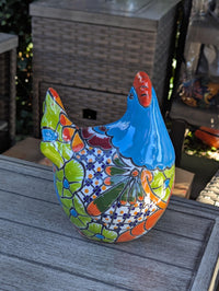 Ceramic Rooster Talavera Pottery Handmade in Mexico, Yard Art Gift for Chicken Lovers