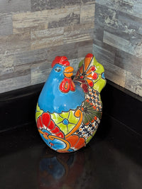 Ceramic Rooster Talavera Pottery Handmade in Mexico, Yard Art Gift for Chicken Lovers