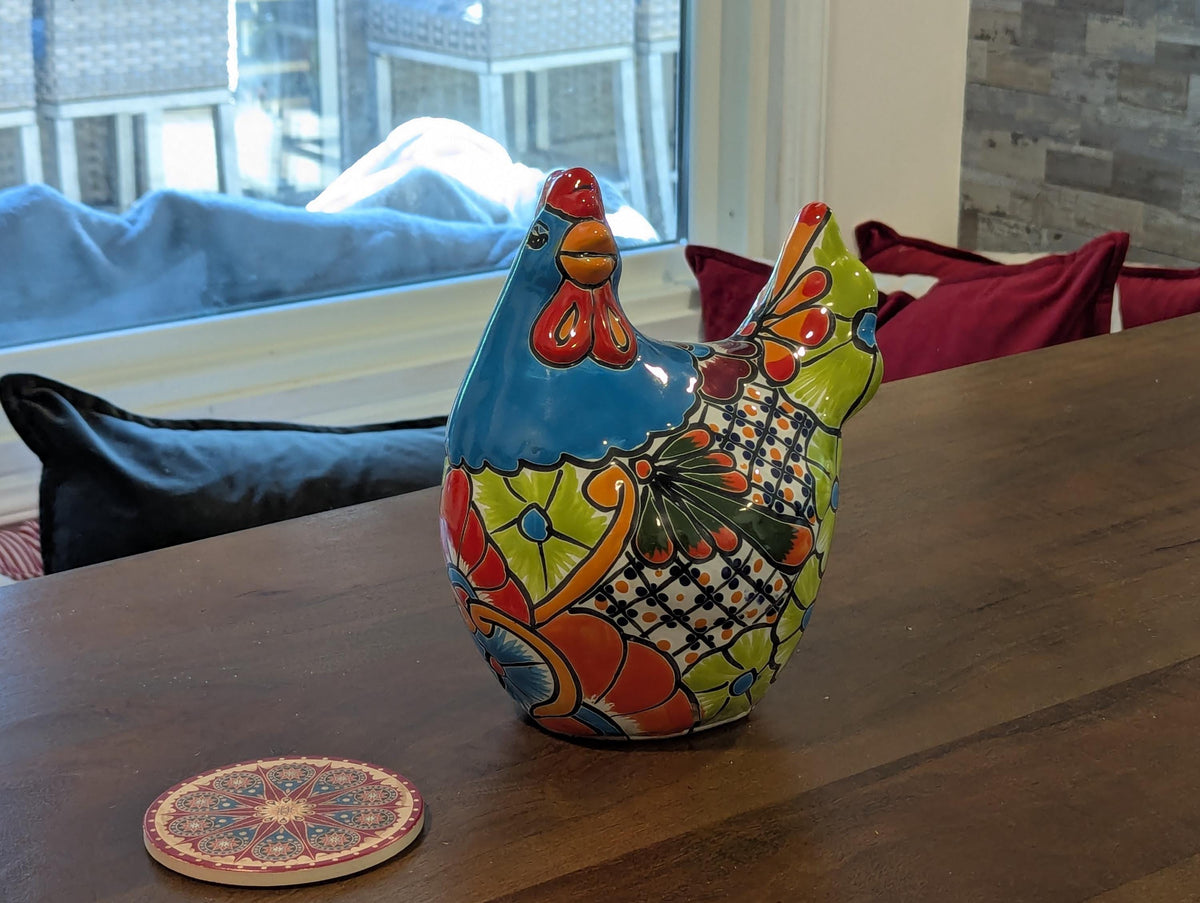 Ceramic Rooster Talavera Pottery Handmade in Mexico, Yard Art Gift for Chicken Lovers