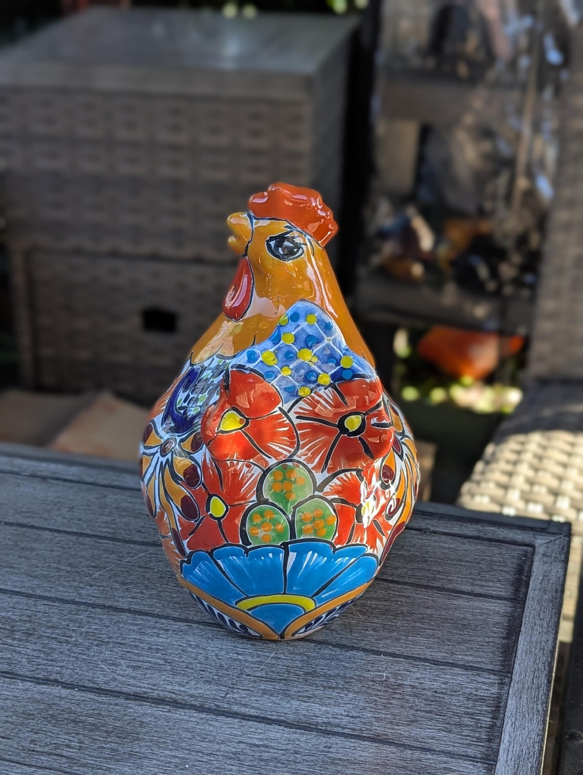 Ceramic Rooster Talavera Pottery Handmade in Mexico, Yard Art Gift for Chicken Lovers