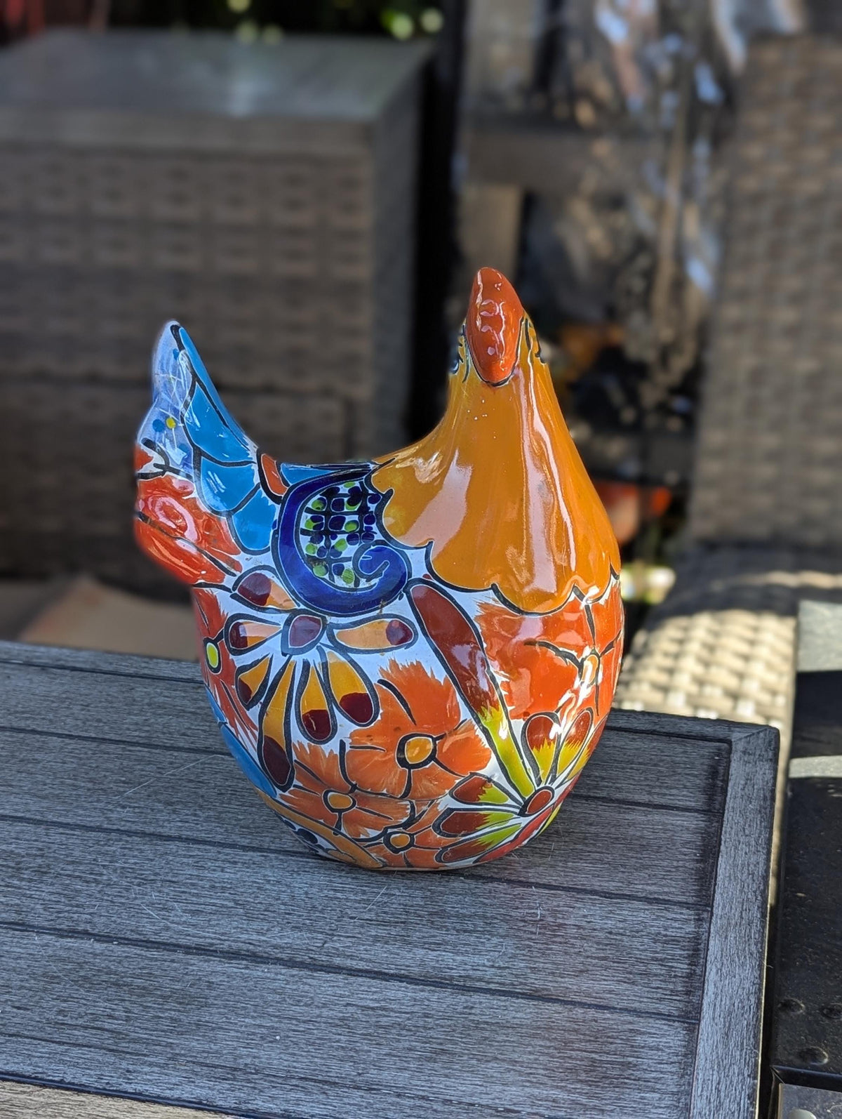 Ceramic Rooster Talavera Pottery Handmade in Mexico, Yard Art Gift for Chicken Lovers