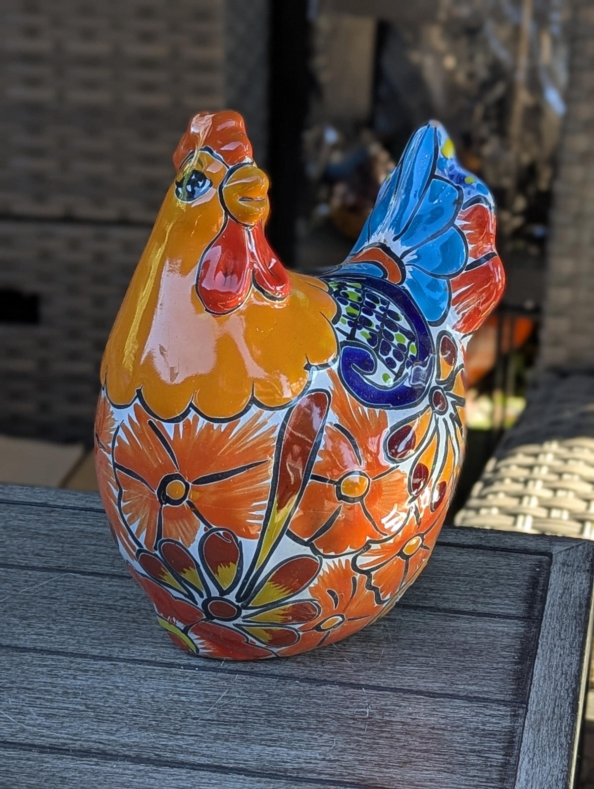 Ceramic Rooster Talavera Pottery Handmade in Mexico, Yard Art Gift for Chicken Lovers