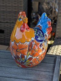 Ceramic Rooster Talavera Pottery Handmade in Mexico, Yard Art Gift for Chicken Lovers