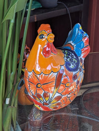 Ceramic Rooster Talavera Pottery Handmade in Mexico, Yard Art Gift for Chicken Lovers