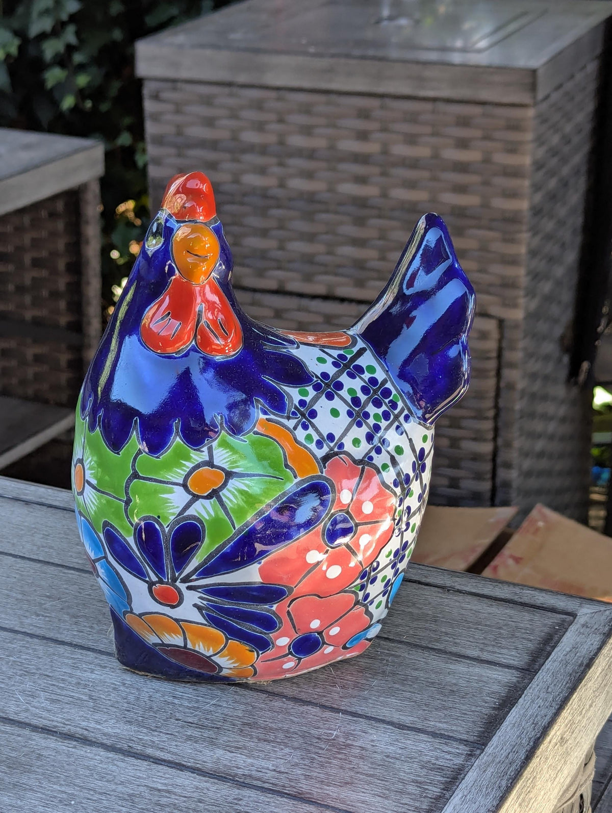 Ceramic Rooster Talavera Pottery Handmade in Mexico, Yard Art Gift for Chicken Lovers