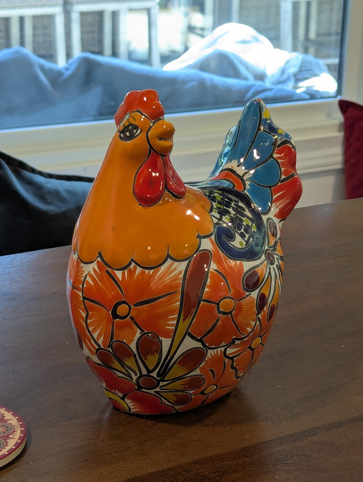 Ceramic Rooster Talavera Pottery Handmade in Mexico, Yard Art Gift for Chicken Lovers