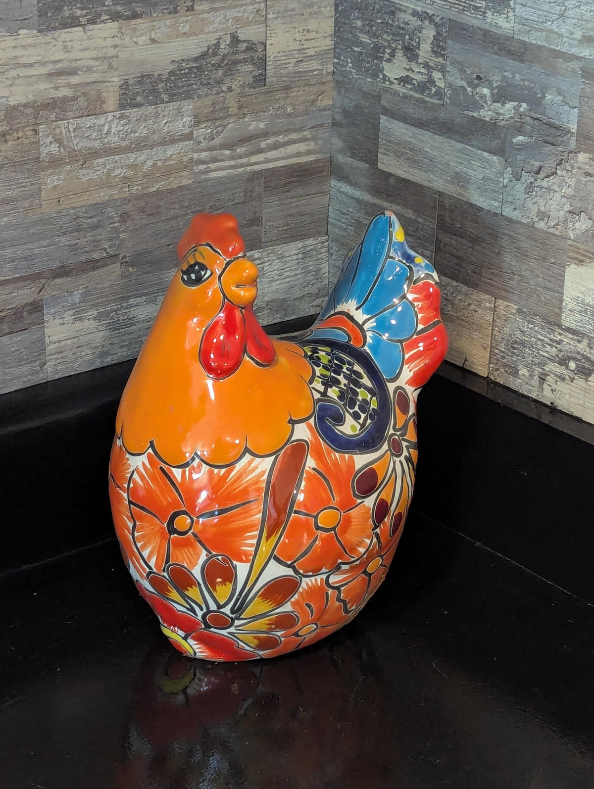 Ceramic Rooster Talavera Pottery Handmade in Mexico, Yard Art Gift for Chicken Lovers
