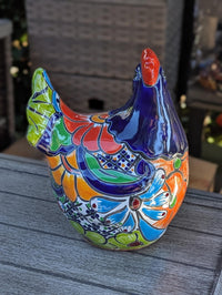 Ceramic Rooster Talavera Pottery Handmade in Mexico, Yard Art Gift for Chicken Lovers