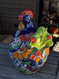 Ceramic Rooster Talavera Pottery Handmade in Mexico, Yard Art Gift for Chicken Lovers