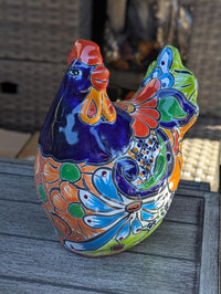 Ceramic Rooster Talavera Pottery Handmade in Mexico, Yard Art Gift for Chicken Lovers