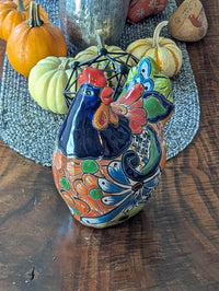 Ceramic Rooster Talavera Pottery Handmade in Mexico, Yard Art Gift for Chicken Lovers