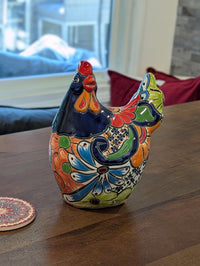 Ceramic Rooster Talavera Pottery Handmade in Mexico, Yard Art Gift for Chicken Lovers