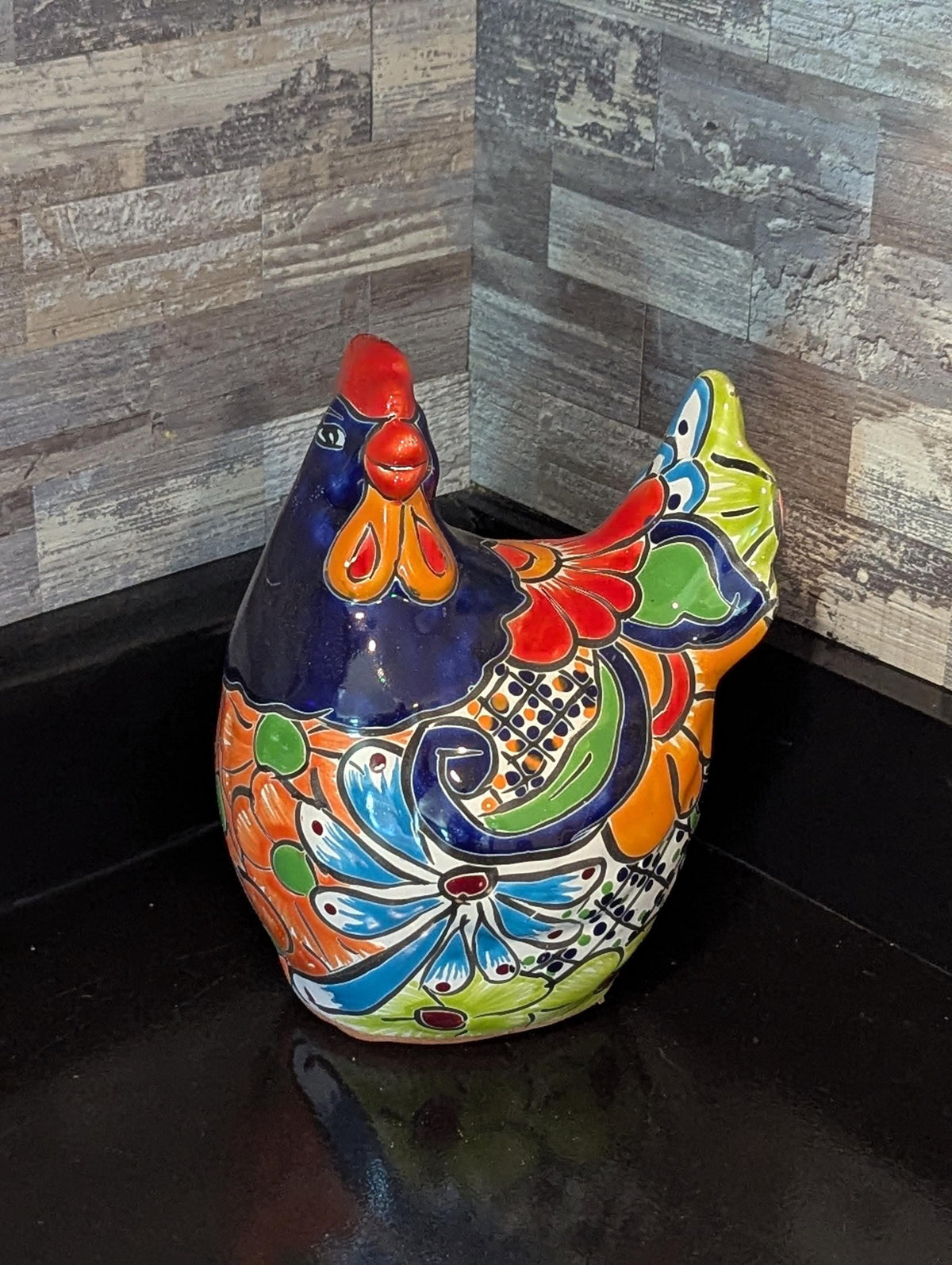 Ceramic Rooster Talavera Pottery Handmade in Mexico, Yard Art Gift for Chicken Lovers