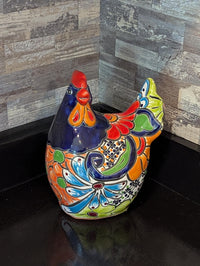 Ceramic Rooster Talavera Pottery Handmade in Mexico, Yard Art Gift for Chicken Lovers