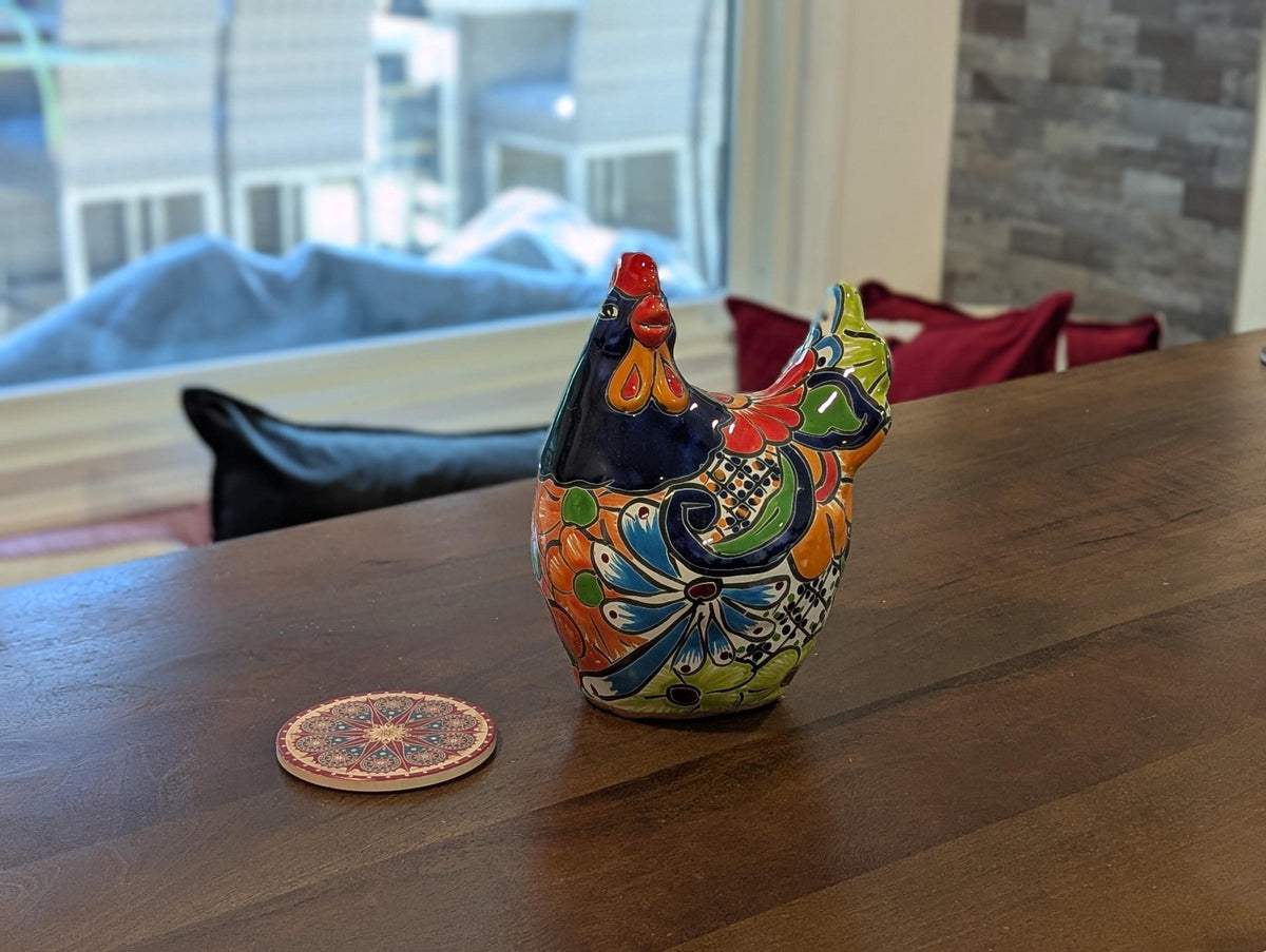 Ceramic Rooster Talavera Pottery Handmade in Mexico, Yard Art Gift for Chicken Lovers