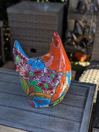 Ceramic Rooster Talavera Pottery Handmade in Mexico, Yard Art Gift for Chicken Lovers