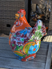 Ceramic Rooster Talavera Pottery Handmade in Mexico, Yard Art Gift for Chicken Lovers