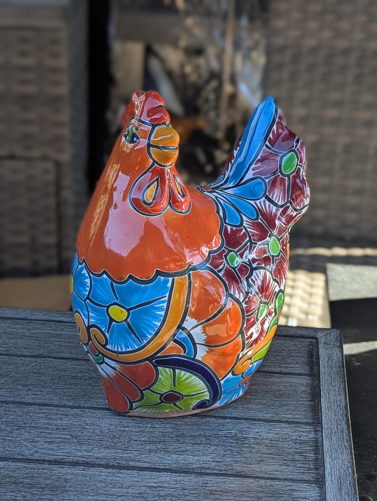 Ceramic Rooster Talavera Pottery Handmade in Mexico, Yard Art Gift for Chicken Lovers