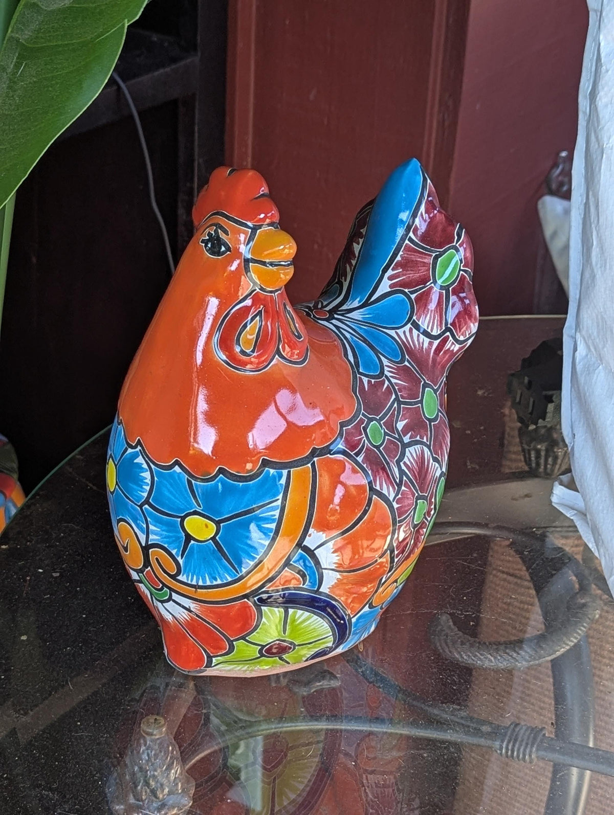 Ceramic Rooster Talavera Pottery Handmade in Mexico, Yard Art Gift for Chicken Lovers