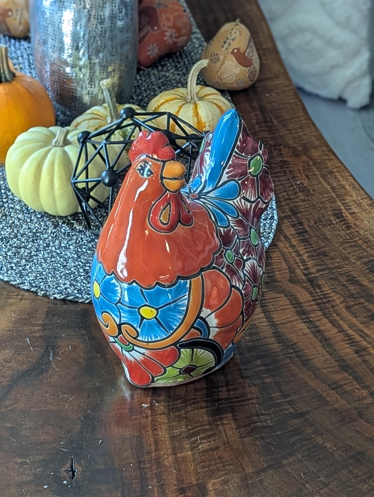 Ceramic Rooster Talavera Pottery Handmade in Mexico, Yard Art Gift for Chicken Lovers