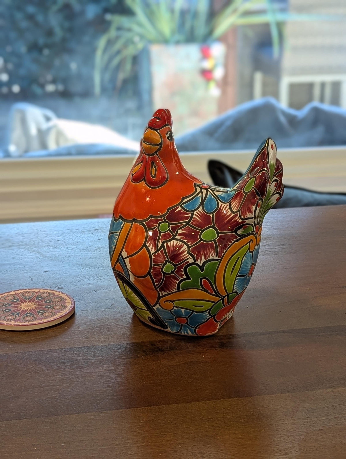 Ceramic Rooster Talavera Pottery Handmade in Mexico, Yard Art Gift for Chicken Lovers