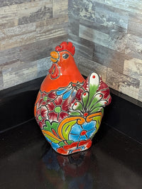 Ceramic Rooster Talavera Pottery Handmade in Mexico, Yard Art Gift for Chicken Lovers