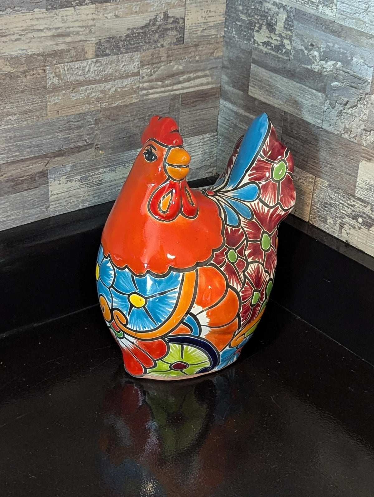 Ceramic Rooster Talavera Pottery Handmade in Mexico, Yard Art Gift for Chicken Lovers