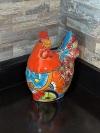 Ceramic Rooster Talavera Pottery Handmade in Mexico, Yard Art Gift for Chicken Lovers
