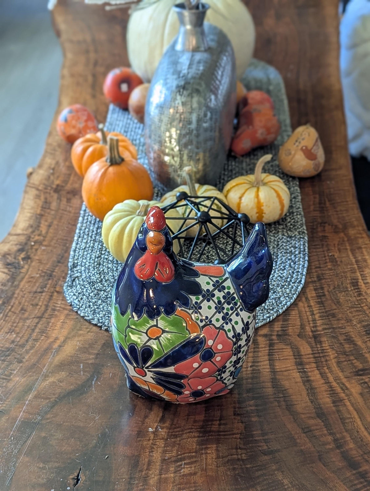 Ceramic Rooster Talavera Pottery Handmade in Mexico, Yard Art Gift for Chicken Lovers