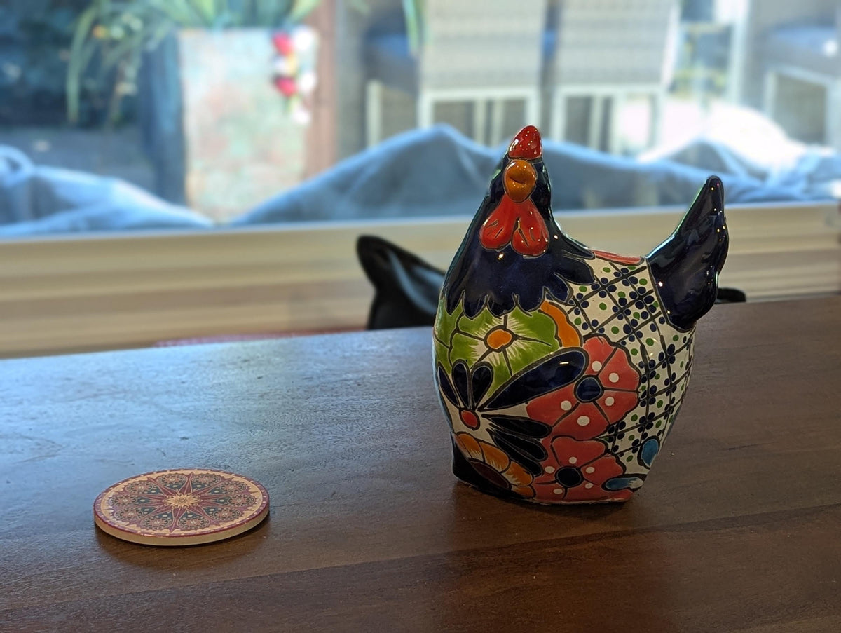 Ceramic Rooster Talavera Pottery Handmade in Mexico, Yard Art Gift for Chicken Lovers