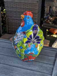 Ceramic Rooster Talavera Pottery Handmade in Mexico, Yard Art Gift for Chicken Lovers