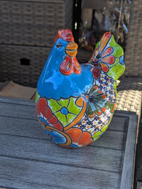 Ceramic Rooster Talavera Pottery Handmade in Mexico, Yard Art Gift for Chicken Lovers