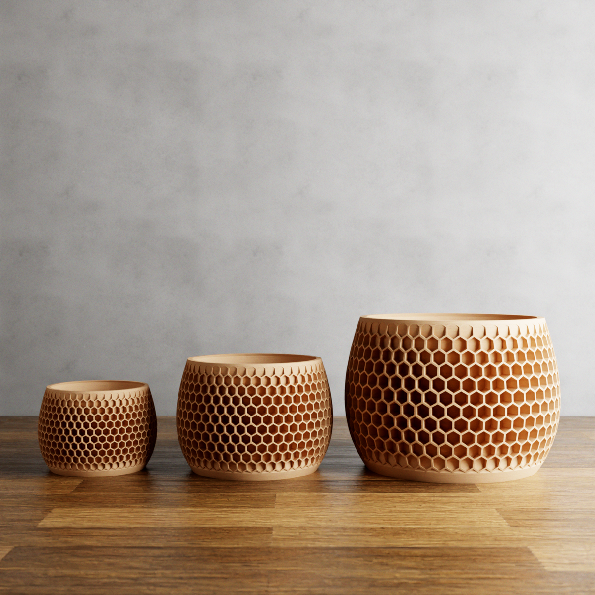 Honeycomb Succulent Planter With Drip Tray, Unique Flower Pot Home Decor, Housewarming Gift for Her, Medium, Natural Wood