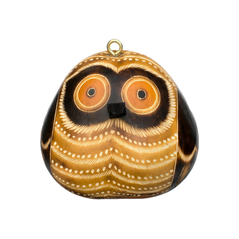 Feathery Owl Gourd Ornament, Handmade Fall Home Decor Housewarming Gift for Her