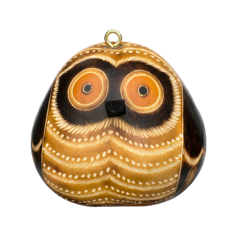 Feathery Owl Gourd Ornament, Handmade Fall Home Decor Housewarming Gift for Her