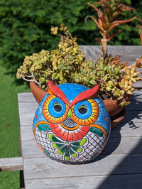 Owl Flower Pot, Ceramic Planter, Handmade Talavera Pottery, Garden Decor, Outdoor Decorations, Indoor Home Decor, Cute Owl Gifts