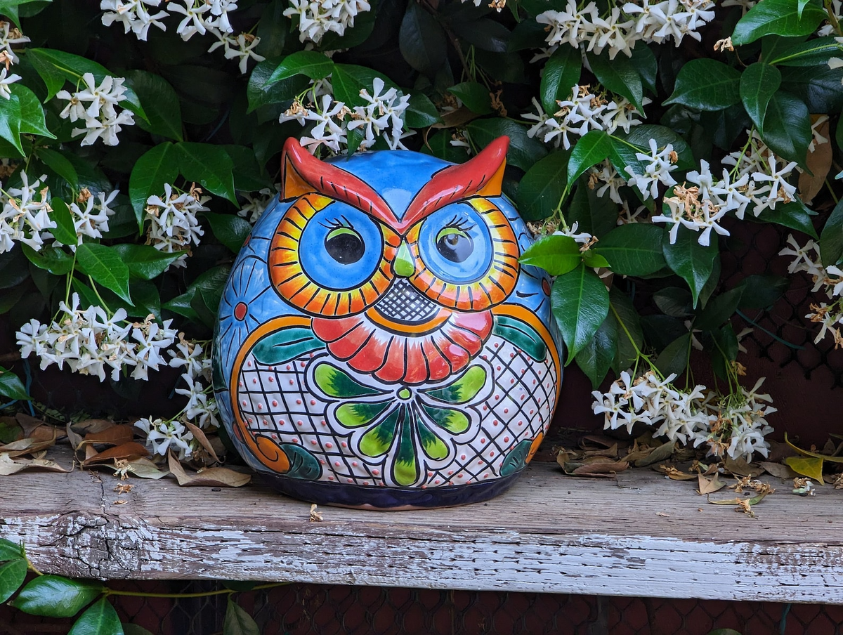 Owl Flower Pot, Ceramic Planter, Handmade Talavera Pottery, Garden Decor, Outdoor Decorations, Indoor Home Decor, Cute Owl Gifts