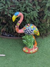 Pink Flamingo Garden Decor & Yard Art, Talavera Pottery to use as Home Decor, Porch Decoration or Outdoor Decor