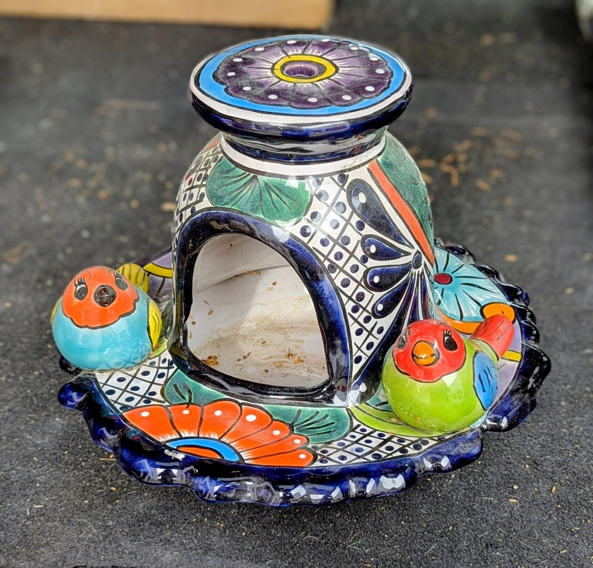 Ceramic Bird Feeder Talavera Pottery, Decorative Outdoor Hanging Feeder Station with Chain, Handmade Mexican Pottery Attract Wild Birds