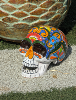 Halloween Skull Decor for Trick or Treat or Halloween Party, Holiday Decor or Seasonal Yard Decor, Handmade Mexican Talavera Pottery 9.5" H