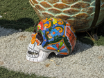 Halloween Skull Decor for Trick or Treat or Halloween Party, Holiday Decor or Seasonal Yard Decor, Handmade Mexican Talavera Pottery 9.5" H