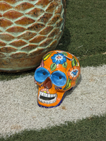 Halloween Skull Decor for Trick or Treat or Halloween Party, Holiday Decor or Seasonal Yard Decor, Handmade Mexican Talavera Pottery 9.5" H